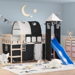 Letto a Soppalco con Torre Bambini Bianco e Nero 90x200cm Pino