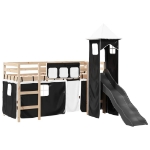 Letto a Soppalco con Torre Bambini Bianco e Nero 90x200cm Pino