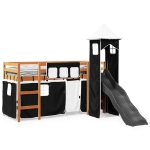 Letto a Soppalco con Torre Bambini Bianco e Nero 90x200cm Pino