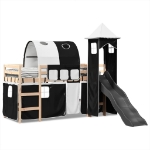 Letto a Soppalco con Torre Bambini Bianco e Nero 90x200cm Pino