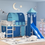 Letto a Soppalco con Torre Bambini Blu 80x200cm Massello Pino