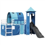 Letto a Soppalco con Torre Bambini Blu 80x200cm Massello Pino