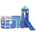 Letto a Soppalco con Torre Bambini Blu 80x200cm Massello Pino