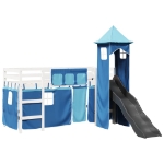 Letto a Soppalco con Torre Bambini Blu 80x200cm Massello Pino