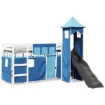 Letto a Soppalco con Torre Bambini Blu 80x200cm Massello Pino