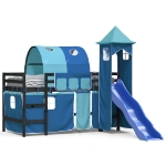 Letto a Soppalco con Torre Bambini Blu 80x200cm Massello Pino