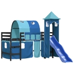 Letto a Soppalco con Torre Bambini Blu 80x200cm Massello Pino