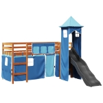 Letto a Soppalco con Torre Bambini Blu 80x200cm Massello Pino