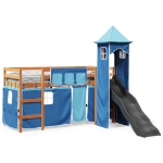 Letto a Soppalco con Torre Bambini Blu 80x200cm Massello Pino