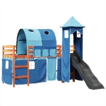 Letto a Soppalco con Torre Bambini Blu 80x200cm Massello Pino