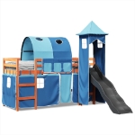 Letto a Soppalco con Torre Bambini Blu 80x200cm Massello Pino