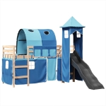 Letto a Soppalco con Torre Bambini Blu 80x200cm Massello Pino