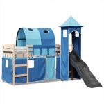 Letto a Soppalco con Torre Bambini Blu 80x200cm Massello Pino