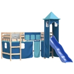 Letto a Soppalco con Torre Bambini Blu 80x200cm Massello Pino