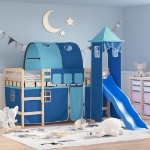 Letto a Soppalco con Torre Bambini Blu 80x200cm Massello Pino