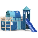 Letto a Soppalco con Torre Bambini Blu 80x200cm Massello Pino