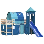 Letto a Soppalco con Torre Bambini Blu 80x200cm Massello Pino