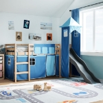 Letto a Soppalco con Torre Bambini Blu 80x200cm Massello Pino