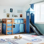 Letto a Soppalco con Torre Bambini Blu 90x190cm Massello Pino