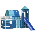 Letto a Soppalco con Torre Bambini Blu 90x190cm Massello Pino