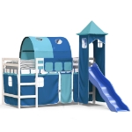 Letto a Soppalco con Torre Bambini Blu 90x200cm Massello Pino