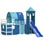 Letto a Soppalco con Torre Bambini Blu 90x200cm Massello Pino