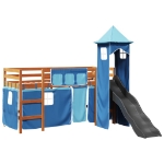 Letto a Soppalco con Torre Bambini Blu 90x200cm Massello Pino