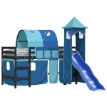 Letto a Soppalco con Torre Bambini Blu 90x200cm Massello Pino