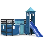 Letto a Soppalco con Torre Bambini Blu 90x200cm Massello Pino