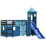 Letto a Soppalco con Torre Bambini Blu 90x200cm Massello Pino