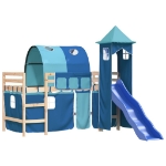 Letto a Soppalco con Torre Bambini Blu 90x200cm Massello Pino