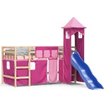 Letto a Soppalco con Torre Bambini Rosa 80x200cm Massello Pino