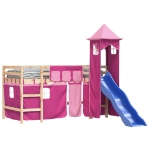 Letto a Soppalco con Torre Bambini Rosa 80x200cm Massello Pino