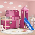 Letto a Soppalco con Torre Bambini Rosa 80x200cm Massello Pino