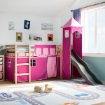 Letto a Soppalco con Torre Bambini Rosa 80x200cm Massello Pino