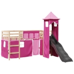 Letto a Soppalco con Torre Bambini Rosa 80x200cm Massello Pino