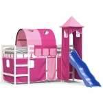 Letto a Soppalco con Torre Bambini Rosa 80x200cm Massello Pino