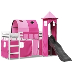 Letto a Soppalco con Torre Bambini Rosa 80x200cm Massello Pino