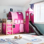 Letto a Soppalco con Torre Bambini Rosa 80x200cm Massello Pino