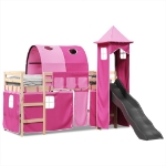 Letto a Soppalco con Torre Bambini Rosa 80x200cm Massello Pino