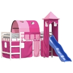 Letto a Soppalco con Torre Bambini Rosa 90x190cm Massello Pino