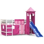 Letto a Soppalco con Torre Bambini Rosa 90x190cm Massello Pino