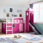 Letto a Soppalco con Torre Bambini Rosa 90x190cm Massello Pino