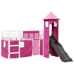 Letto a Soppalco con Torre Bambini Rosa 90x190cm Massello Pino