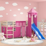 Letto a Soppalco con Torre Bambini Rosa 90x190cm Massello Pino