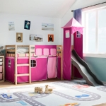 Letto a Soppalco con Torre Bambini Rosa 90x190cm Massello Pino