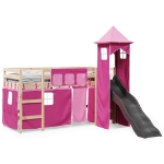 Letto a Soppalco con Torre Bambini Rosa 90x190cm Massello Pino