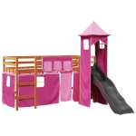 Letto a Soppalco con Torre Bambini Rosa 90x190cm Massello Pino