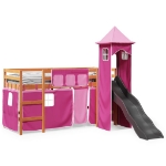 Letto a Soppalco con Torre Bambini Rosa 90x190cm Massello Pino