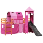 Letto a Soppalco con Torre Bambini Rosa 90x190cm Massello Pino